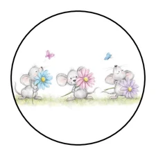 30 FLORAL MICE STICKERS ENVELOPE SEALS LABELS 1.5" ROUND FLOWERS CUTE BUTTERFLY