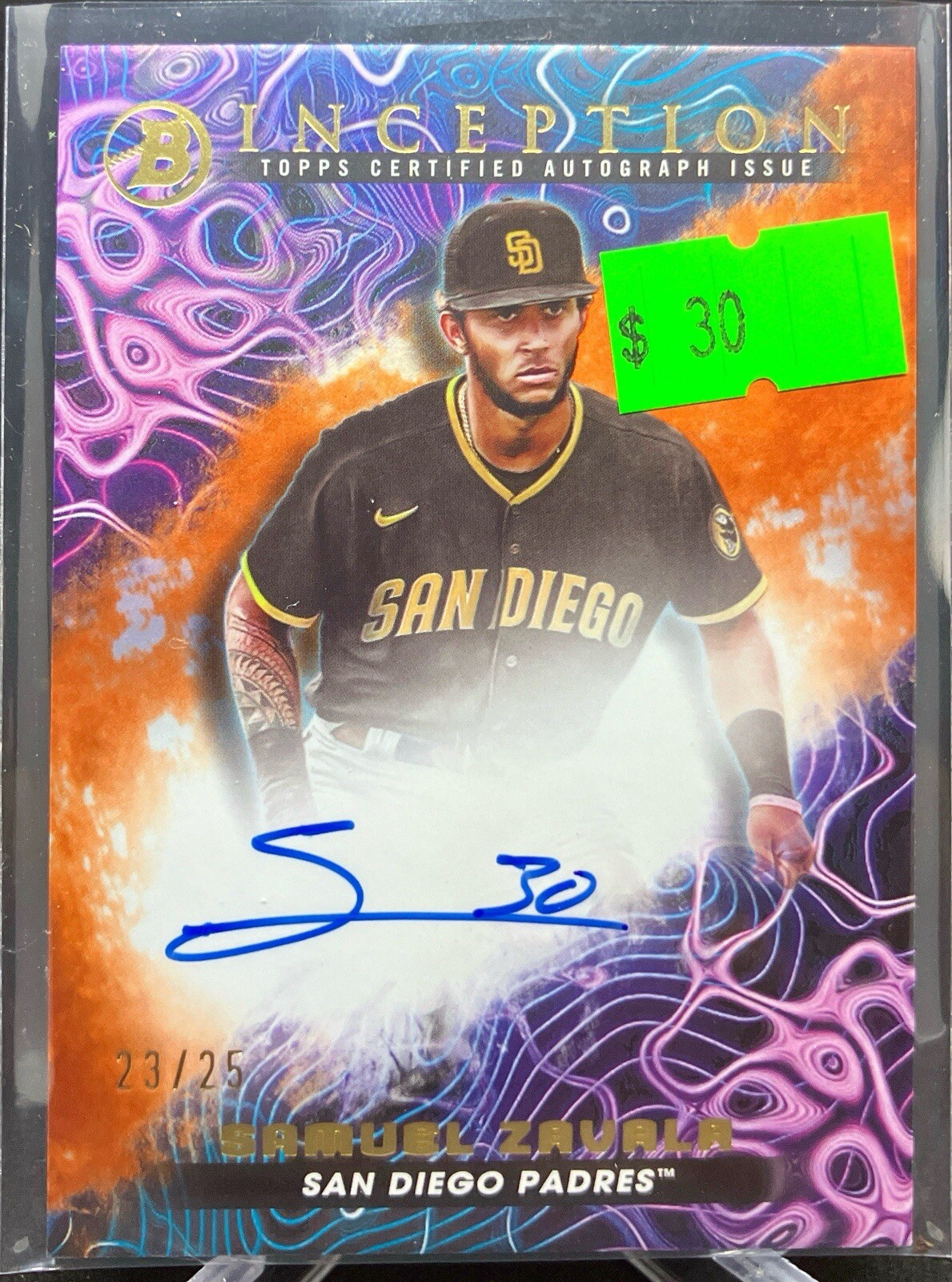 2023 Bowman Inception Samuel Zavala Primordial Prospects Auto Orange Foil /25
