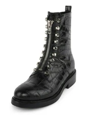 Jeffrey Campbell Tonette Combat Croc Embossed Boot Black Leather Boots Size US 8