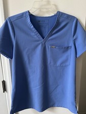 Figs Women's Size S Blue V-Neck Short Sleeve Top W/Pocket