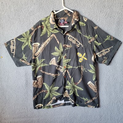 Quiksilver Hawaiian Shirt Saxophone Monkey Palm Trees Mens XL Short Sleeve Vtg