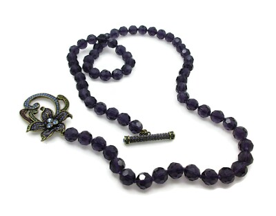 Heidi Daus Swarovski Crystal Toggle Flower Clasp Purple Beaded 36'' Necklace 2jy6