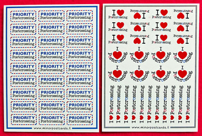 2x postcrossing-Sticker / Aufkleber_9,5 x 12,5 cm_Priority + I love Postcrossing