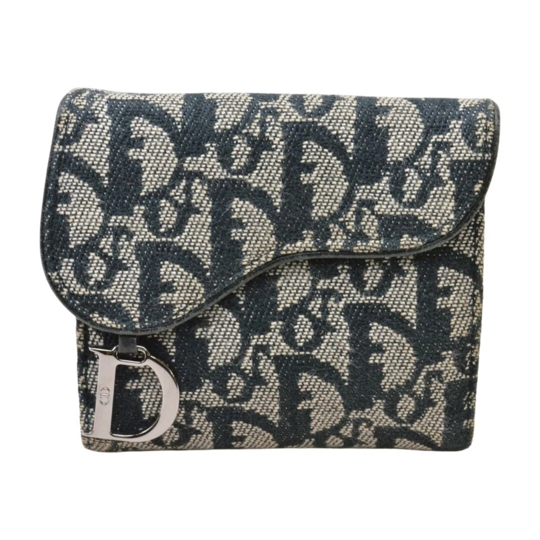 Portefeuille Christian Dior trotteur selle triple toile bleu marine