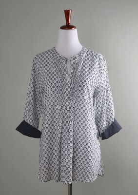 ROBERTA ROLLER RABBIT $158 Floral Cuffed V-Neck Pleated Tunic Top Size XS