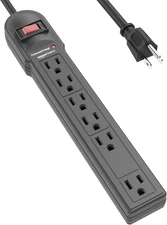 Amazon Basics Rectangular 6-Outlet Surge Protector Power Strip, 6-Foot Long Cord