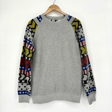 Lazy OAF Men  s Sweatshirt Crew Neck Pullover XL Geometric Colored Sleeves Gray