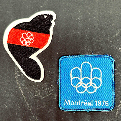 2 Vintage 1976 Montreal Olympics Patches - Blue LOGO & Bird - Open but Unused