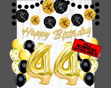 Gold  Black 44th Birthday Decorations - 40" Number Balloons  More -Boy or Girl