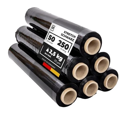 Logic Pack Stretchfolie 6 Rollen Schwarz 2,5 kg 50 cm x 250 m Strechfolie 23 my