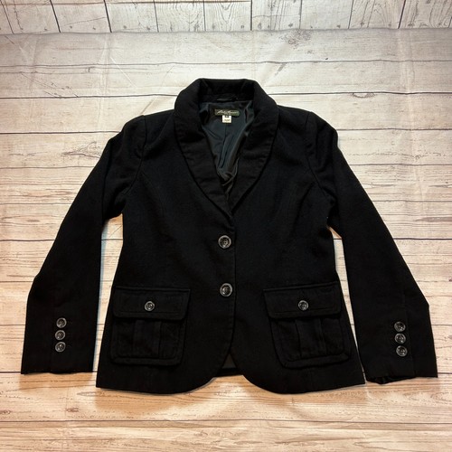 Eddie Bauer Pea Coat Black Wool Blend 2 Button Collared Pocket Women's 14 T - Bild 1 von 9