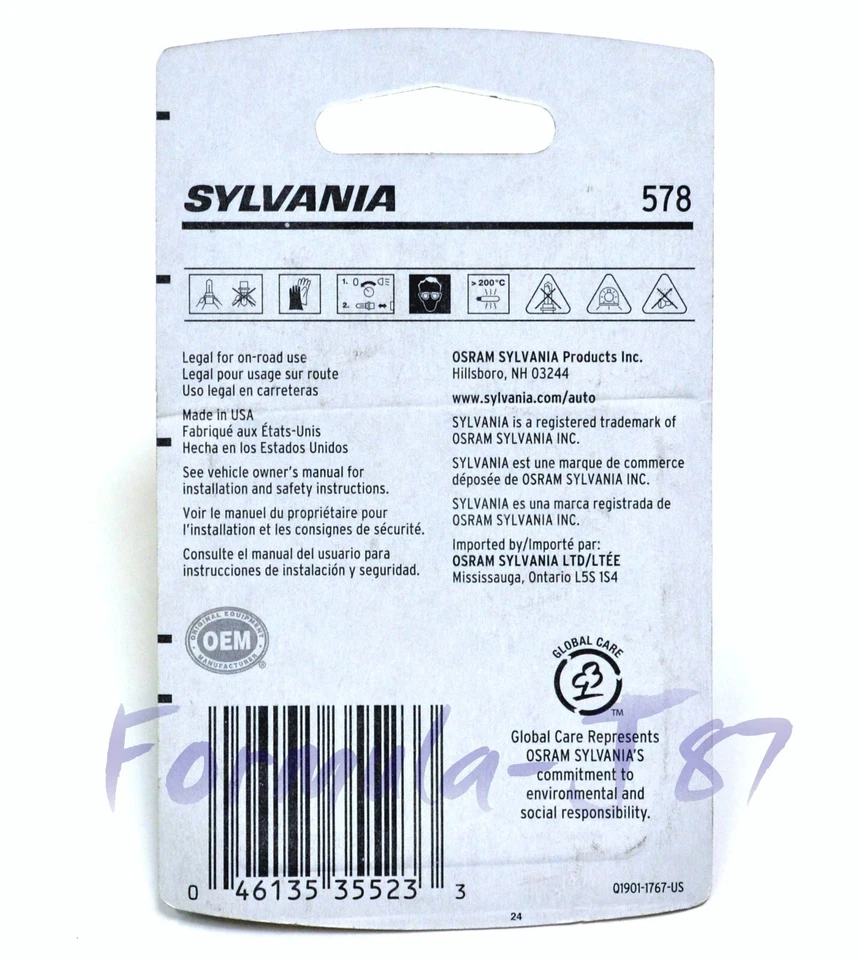 Sylvania Basic 578 10W Two Bulbs Trunk Cargo Light Replace Stock DOT Made USA - Image 2 of 4
