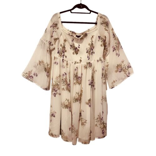 Torrid Womens Dress 1X Ivory Floral Smocked Chiff… - image 1