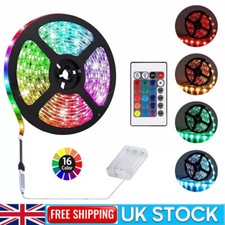 Battery Power LED Strip 1M-5M 5050 RGB TV Backlight Lighting Remote Control UK