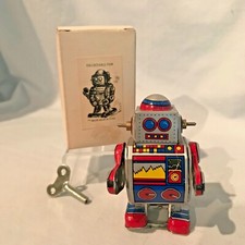 Wind Up Robot Metal with Box  Key 3 1/4" Collectible Retro Mechanical 21.99
