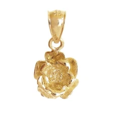 New 14k Yellow Gold Rose Flower Charm Pendant