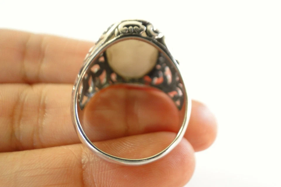 Anillo de plata de ley 925 con borde ornamentado de madreperla 6 7 8 9 Foto 4 de 4