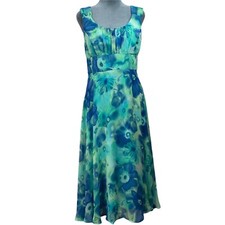 Vintage Y2K Connected Womens 8 Sleeveless Green Blue Floral Sun Dress