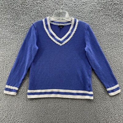 Talbots Sweater Womens Medium Purple Linen Knit Relaxed Crop Varsity Pullover