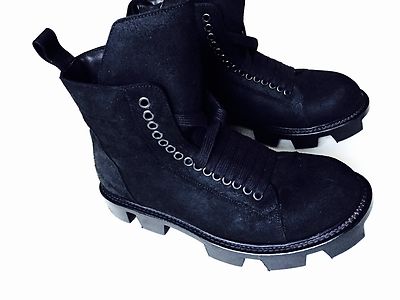 RICK OWENS MENS PLINTH HIKER BLACK LEATHER PLATFORM EYELET BOOTS