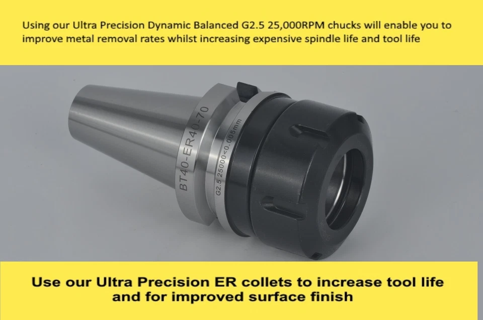 GLOSTER BT40 ER40 70 Ultra Precision balanced collet chuck Balanced G2,5 25,000 RPM