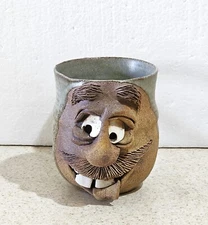 Vintage Rogers Art Pottery Funny Face Mug Cup Buck Teeth Bushy Eyebrows Mustache