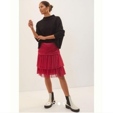 Anthropologie Maeve Tiered Tulle Mini Skirt in Raspberry New Size 14