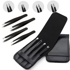 Stainless Steel Eyebrow Tweezers Eyebrow Clip 4 pcs Hair Beauty Pluckers Case