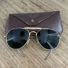 Vintage 40  s Wrap Around Aviator Pilot Sunglasses Green Lenses Celluloid, Case
