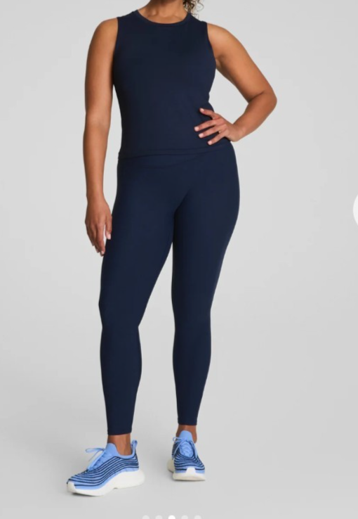 Spanx Navy Leggings Full Length High Rise Shaping Compression Athleisure L Yoga