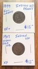 Indian Cents 1899,1907, Super Nice Details,Get (2) These Actual Penny’s A205