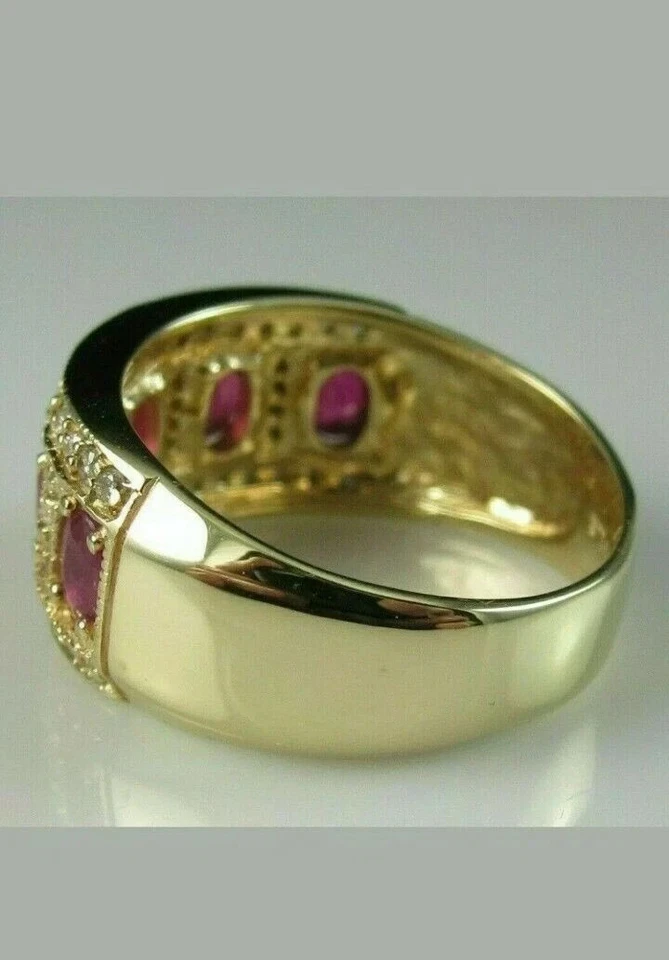 Anillo de aniversario de diamantes y rubíes naturales de corte ovalado de 3,00 quilates de oro amarillo de 14 k talla 8 Foto 4 de 4