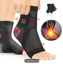 1 Pair of Premium Ankle Compression Socks - Arch Ankle Support Sleeves with Ope