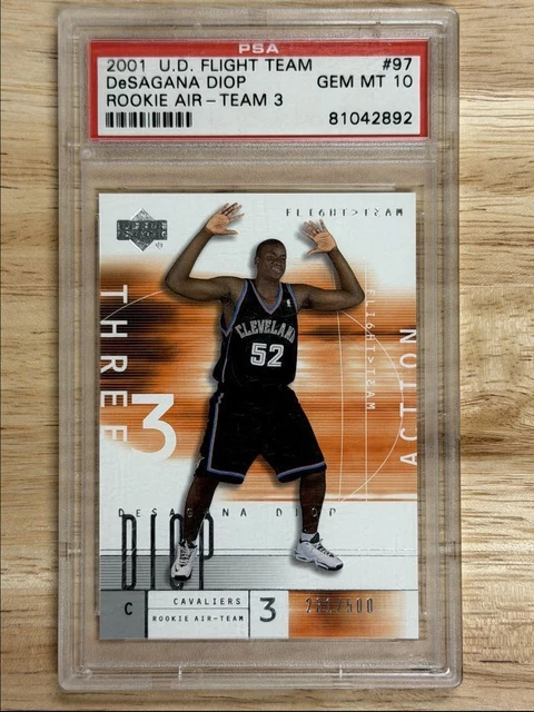 2001-02 U.D. Flight Team Rookie Air 3 DeSagana Diop RC PSA 10 Cleveland