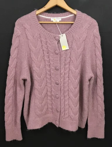 NWT Boden Alpaca-blend Cable Knit Claire Cardigan Sweater Pink Size 16/18