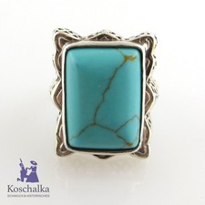 Vintage 925er Silber Ring mit einem großen Türkis , Gr. 61, Handarbeit (E2273)