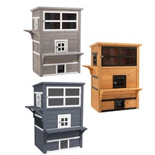 PawHut Feral Cat House, 3-Tier Outdoor Condo Weather Resistant, w/ Escape Door