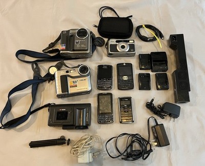 Electronics Lot Cameras Cell Phones Black Berry Sony Mavica As Is Untested