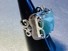 Vintage 925 Open Work Silver Ring Modernist Faceted Aqua Chalcedony Boho