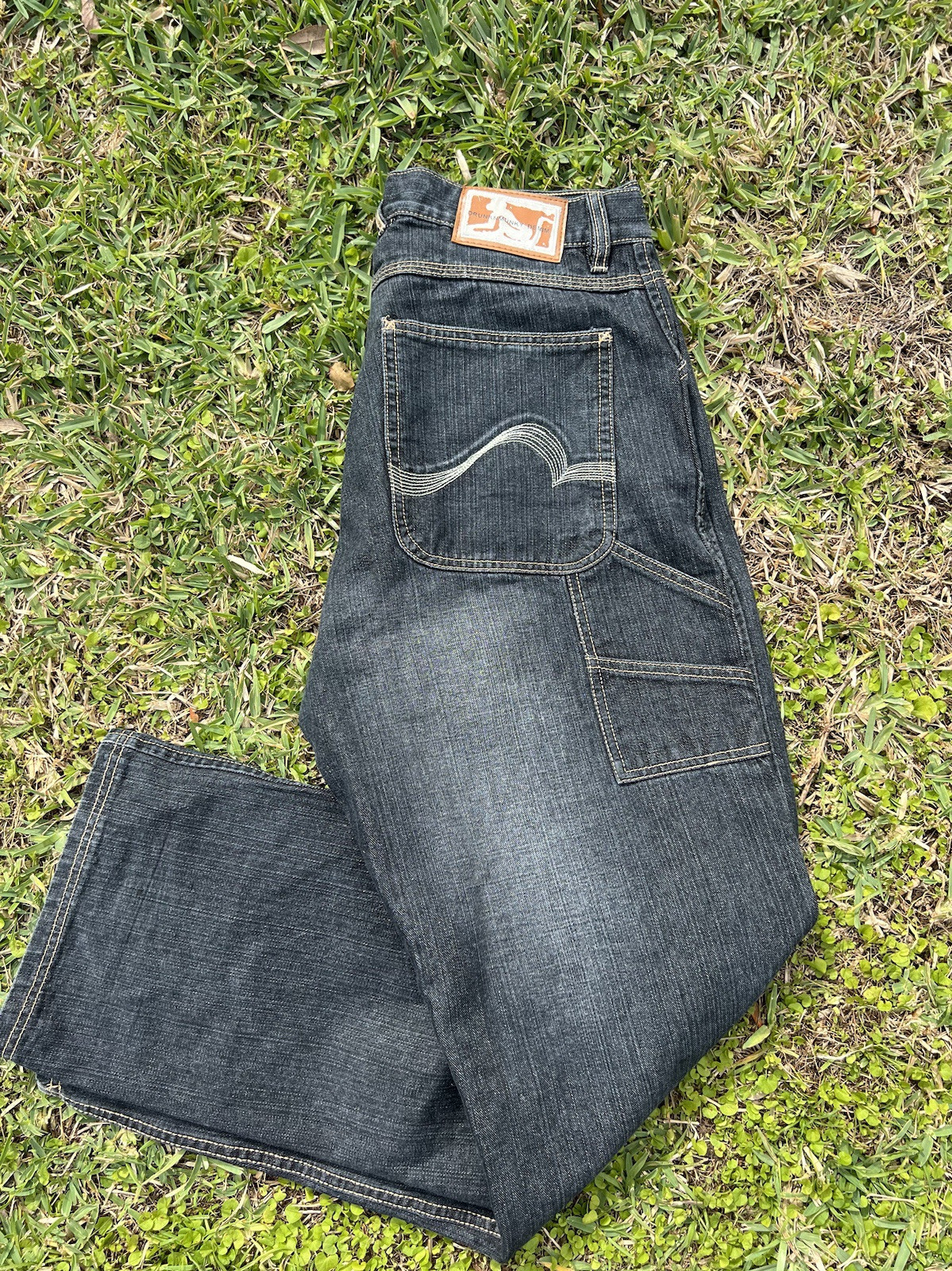 VINTAGE Y2K Drunk Monkey Baggy Jeans Embroidery 34x34  Casual Skater