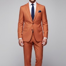 Mens Orange Suit Custom Tailored Slim Fit Groom Wedding Tuxedo Prom Formal 2 Pcs