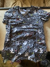 Woman  s Scrub Top Cherokee Scrubs XS V Neck Cat/Dog Print