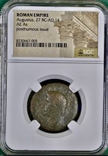 Roman Emperor Octavian Augustus 27BC-14AD Coin NGC Genuine Posthumous Issue As