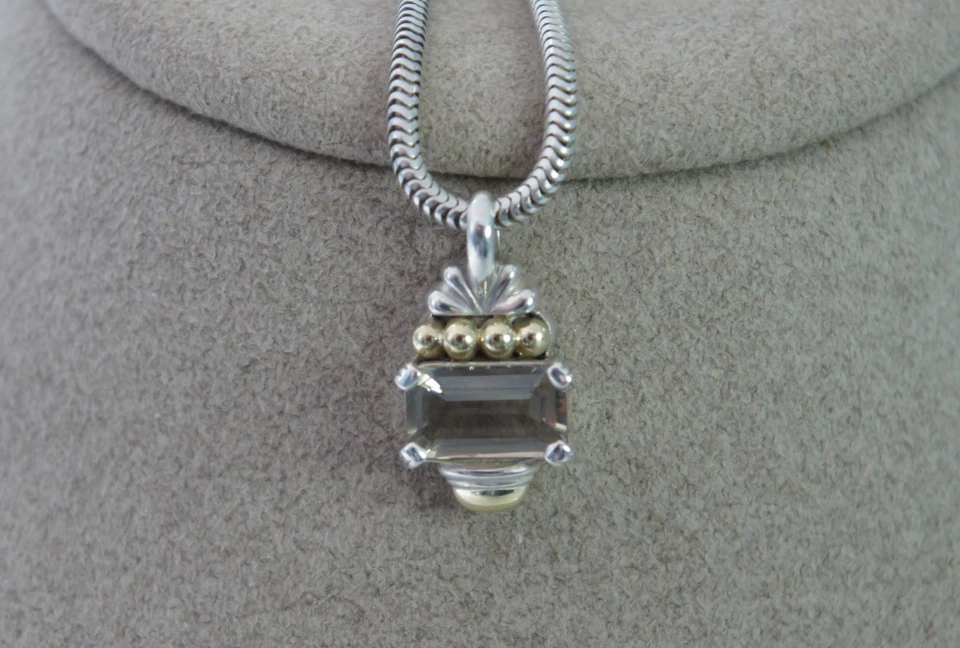 LAGOS Caviar Light Smoky Topaz 925 Silver 750 GOLD Vintage Glacier Pendant - Image 4 of 4