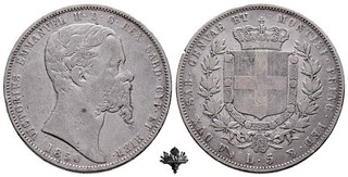 REGNO DI SARDEGNA 5 lire 1850 Genova RARA ARGENTO Vittorio Emanuele II Savoia