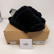 Ugg Slippers Womens 11 Black Fluff Yeah Logo Slide Fuzzy Flatform Shearling