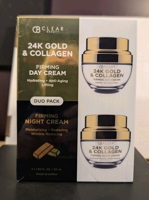 CB Clear Beauty TWO PACK ANTI AGING DAY + NIGHT FIRMING 24k Gold Collagen *NEW