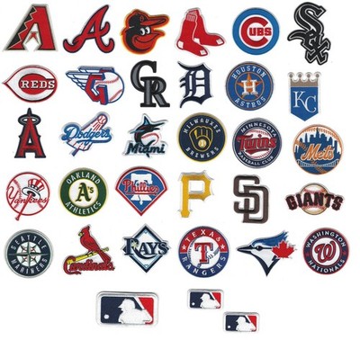 MLB Baseball Team Logo Iron on Patches 2'' to 3'' Set of all 30 Teams + Extras