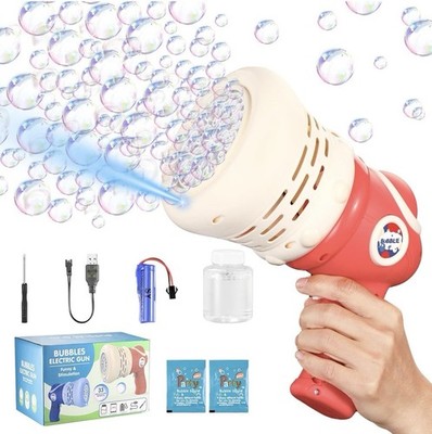 Brand New Electric Bubble Gun - Red and White, 33-Holes, Rechargeable