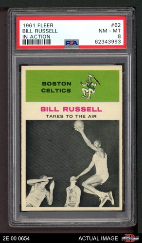 1961 Fleer #62 Bill Russell In Action Celtics HOF San Francisco PSA 8 - NM/MT